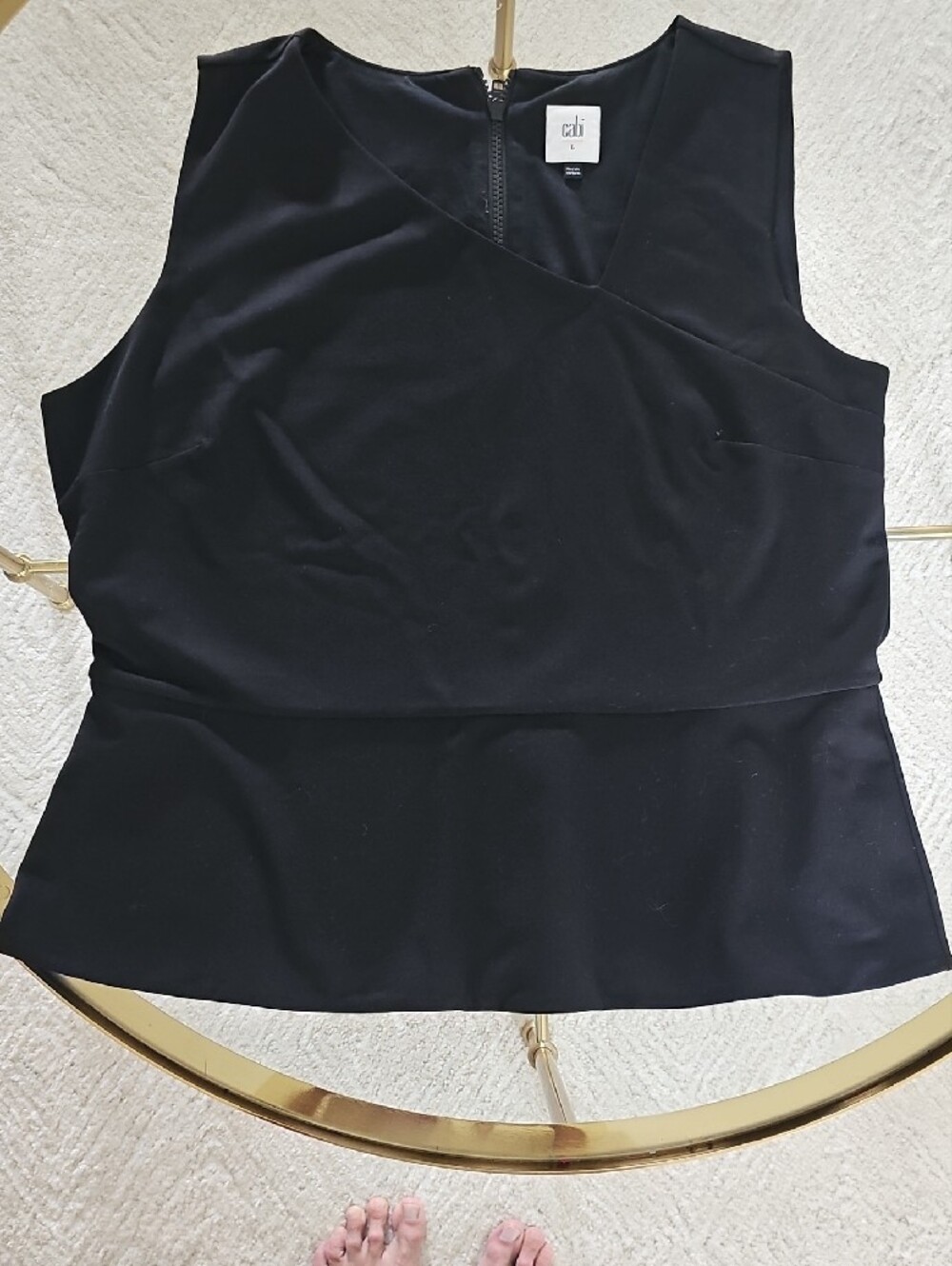 CAbi Black Sleeveless Off Center V-Wrap Peplum Top